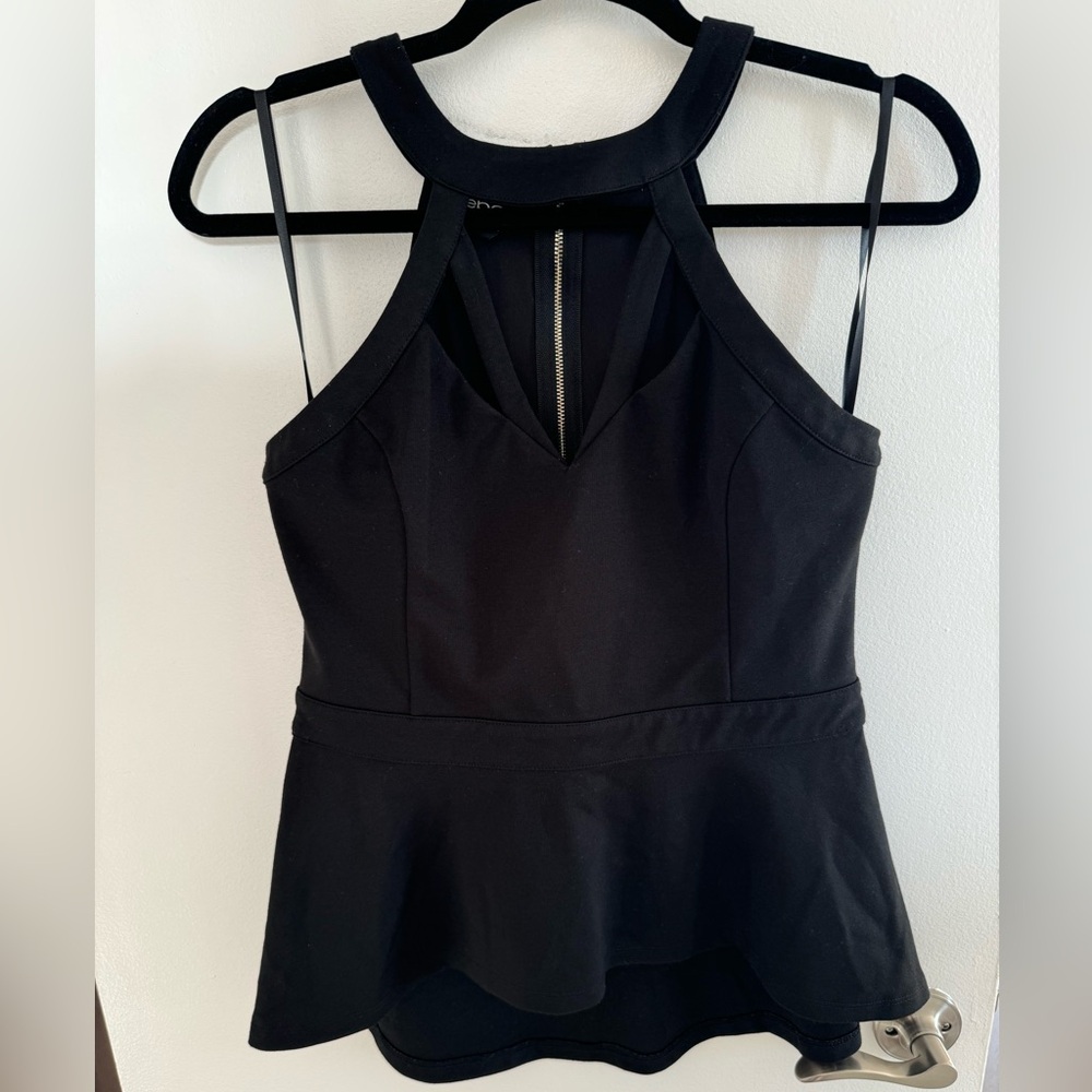 BEBE Black Peplum Top Large